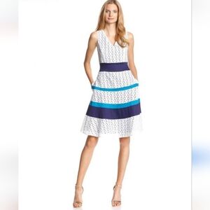 ANNE KLEIN Sleeveless Eyelet Banded Waist Fit & Flare Dress